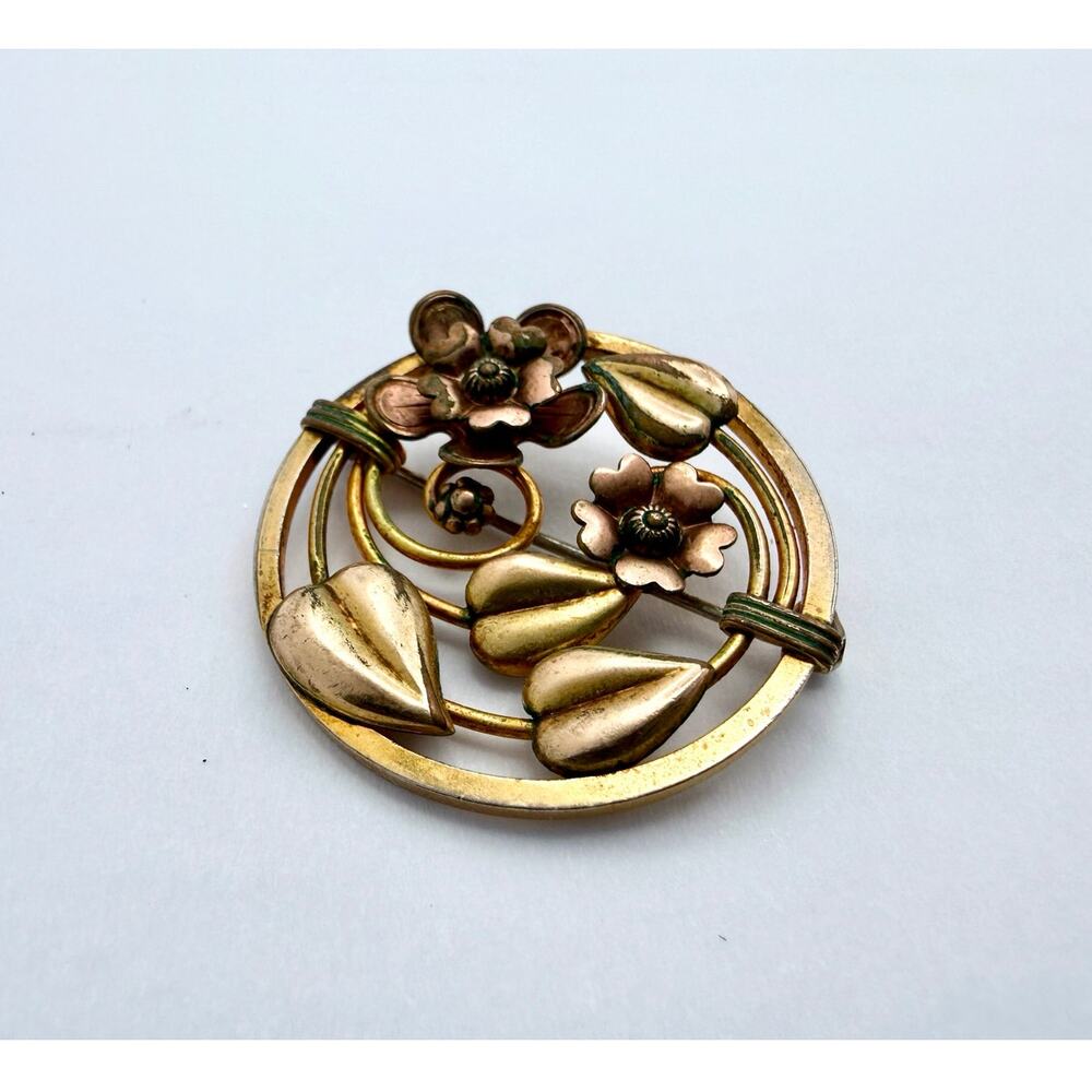 Antique Art Nouveau Louis Stern Co. Brooch Tri-Color 10K Gold Filled c. 1900